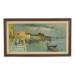 Renzo Piccoli, Painting of Venice, 1920s, Oil on Canvas, Framed For Sale