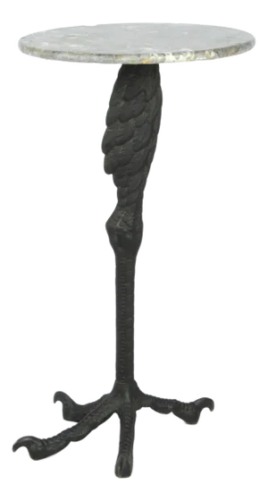 Early 20th Century Art Nouveau French Black Patinated Bronze and Marble Circular Ostrich Leg-Shaped Side Table