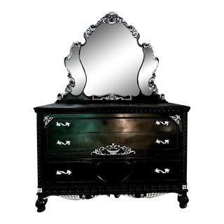 Antique Victorian Dresser and Mirror Vanity For Sale