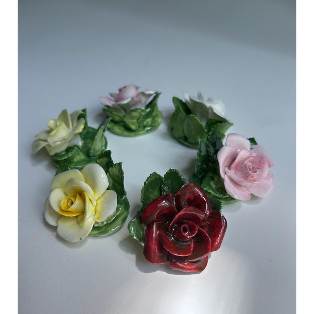 Staffordshire 1940s Set of 6 Staffordshire Radnor Bone China Rose Place Card Holders For Sale - Image 4 of 18