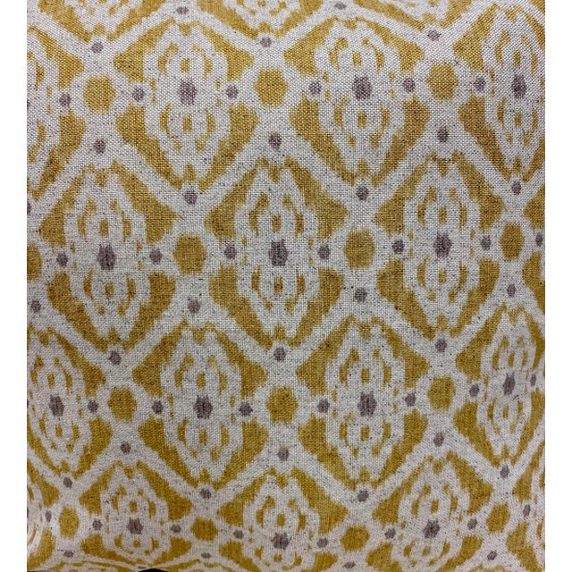 Pair of 20" Square Pillows With a Classic Yellow & Purple Geometric Pattern - Made in Uk. For Sale In Dallas - Image 6 of 9