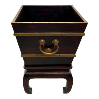 Asian Rosewood and Brass Planter With Stand in the Style of George Zee For Sale