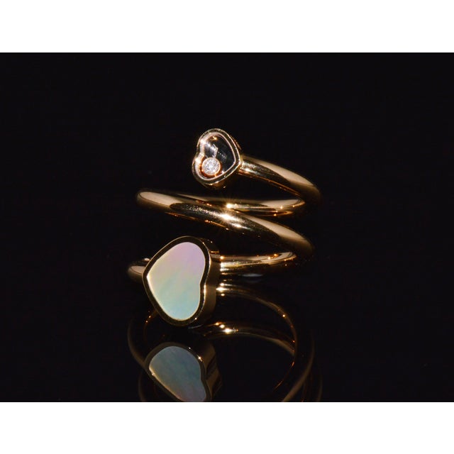 Metal Authentic Chopard Happy Hearts Double Wrap Twist Ring in 18k Rose Gold With Mother of Pearl & Floating Diamond, Size 6.5 For Sale - Image 7 of 16
