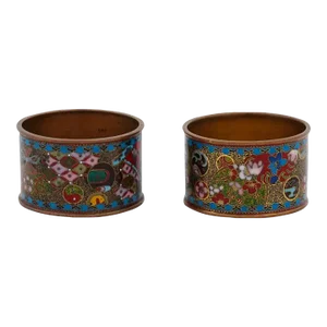 Antique Japanese Meiji Cloisonne Enamel Napkin Rings- Set of 2