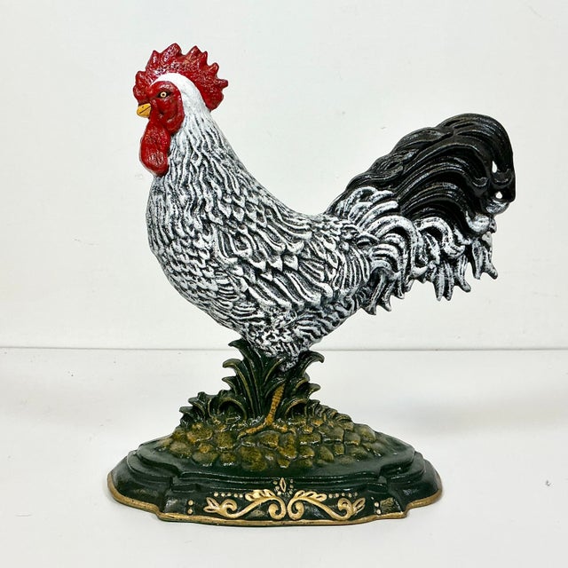 Rustic 1950s Vintage Americana Arts & Crafts Cast Iron Rooster Doorstop For Sale - Image 3 of 12