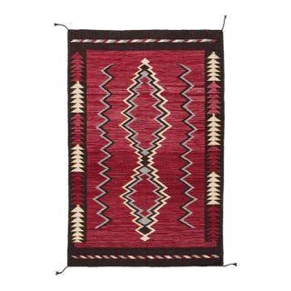Modern Southwestern Navajo-Style Handmade Wool Area Rug in Crimson and Obsidian For Sale