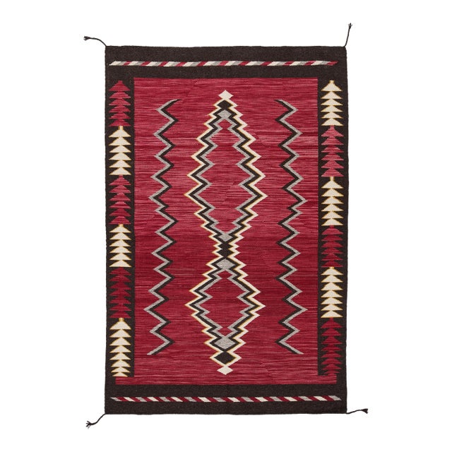 Modern Southwestern Navajo-Style Handmade Wool Area Rug in Crimson and Obsidian For Sale