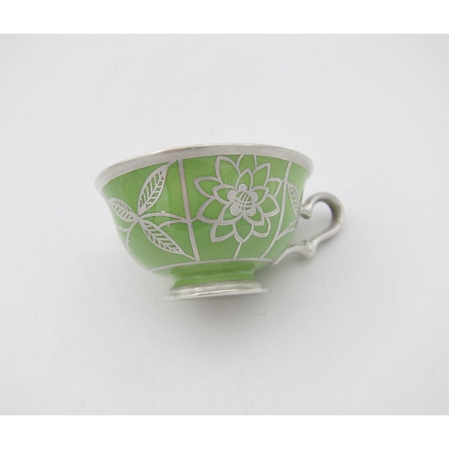 Manfred Veyhl Silver Overlay Green Porcelain Cup and Saucer Trio For Sale In Los Angeles - Image 6 of 10