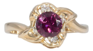 1.1Ct Purple Garnet Estate Ring With Natural Diamond: Solid 14k Gold, Size 6.75
