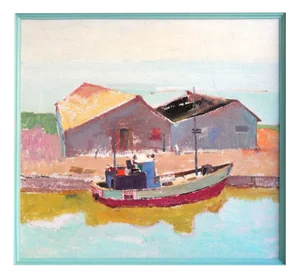 Aleksandr Rodin, Morning Mood in a Fishing Village, Oil on Cardboard, 1970