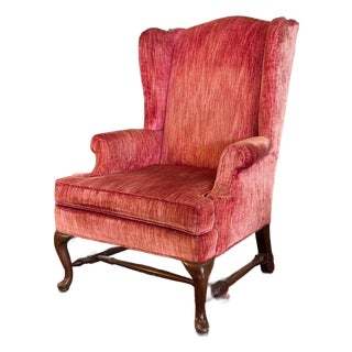 Vintage Pink Velvet Wingback Chair For Sale