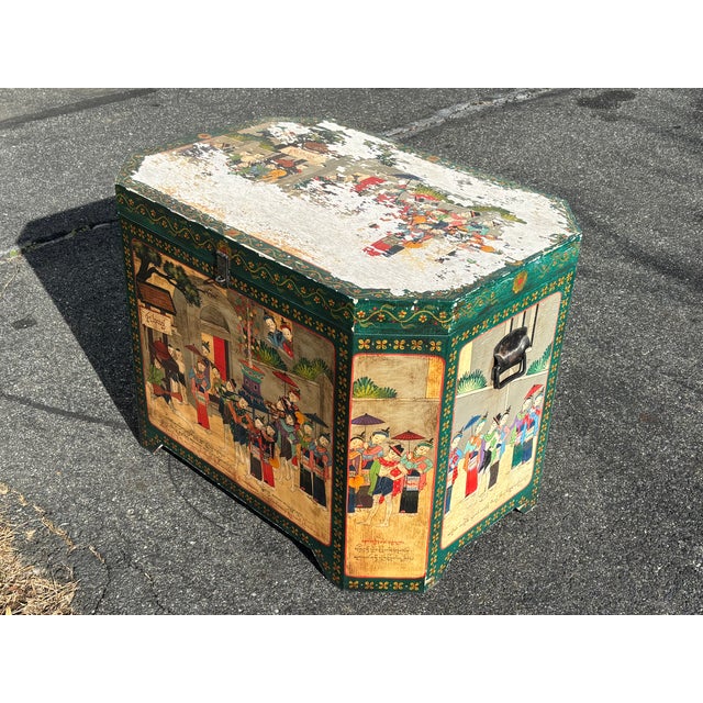 Late 19th Century Late 19th / Early 20th Century Thai Travel Trunk - Octagonal, Original, Artisan Paint and Construction For Sale - Image 5 of 11