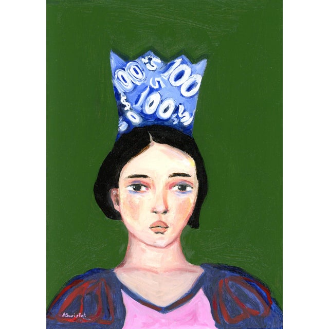 Alice in Wonderland With Money Crown, Contemporary Oil Portrait, Signed For Sale - Image 4 of 6