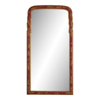 George I Style Red Lacquer and Gilt Chinoiserie Mirror With Figural Decoration, c.1960 For Sale