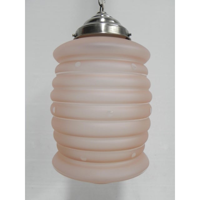 Art Deco Hanging Lamp with Pink Frosted Glass Shade, 1930s For Sale - Image 9 of 11