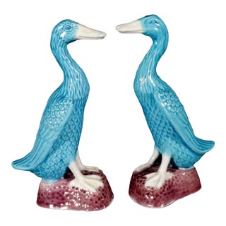 Chinese Porcelain Turquoise Pair of Indian Runner Ducks For Sale