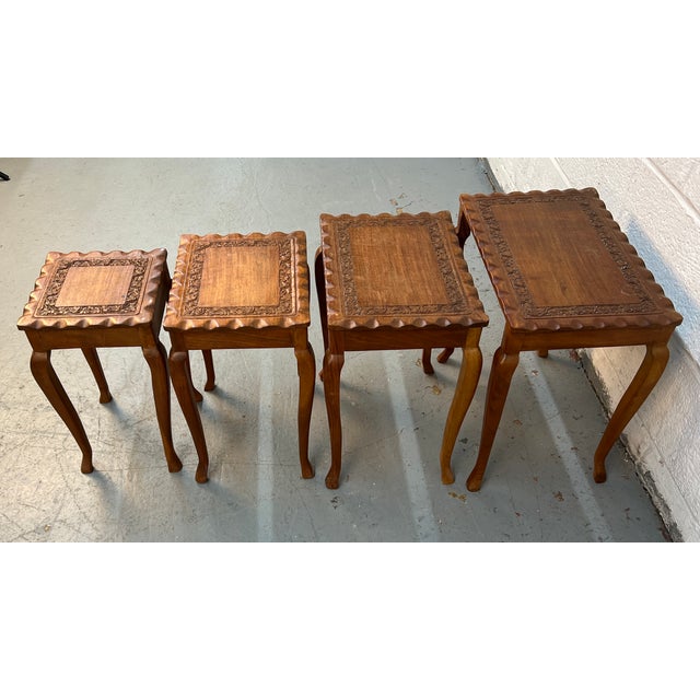 Set of Four Carved Antique Nesting Tables For Sale - Image 12 of 14