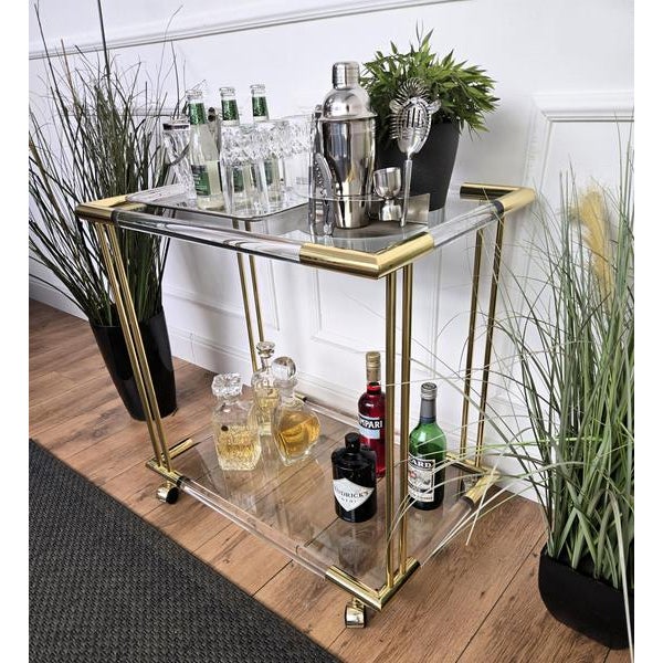 1970s Vintage Italian Two-Tier Acrylic Glass and Glass Dry Bar Cart by Milo Baughman, 1970s For Sale - Image 5 of 9