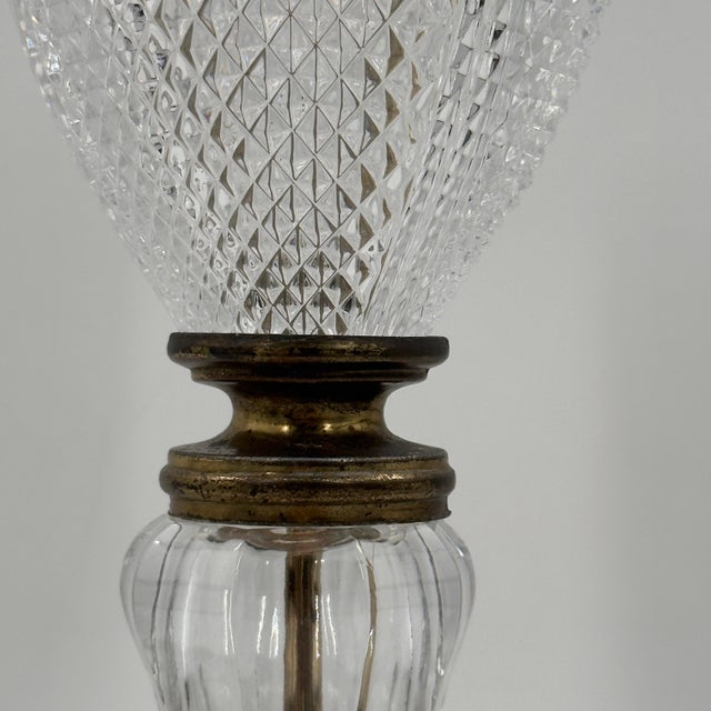 Vintage Hollywood Regency Cut Glass Brass Table Lamp Black Marble Base For Sale - Image 9 of 10
