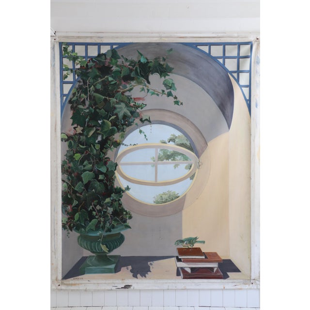 A very large oil on canvas with trompe-l'œil decoration, a 20th-century french work, signed i. Grenier. depicting an...