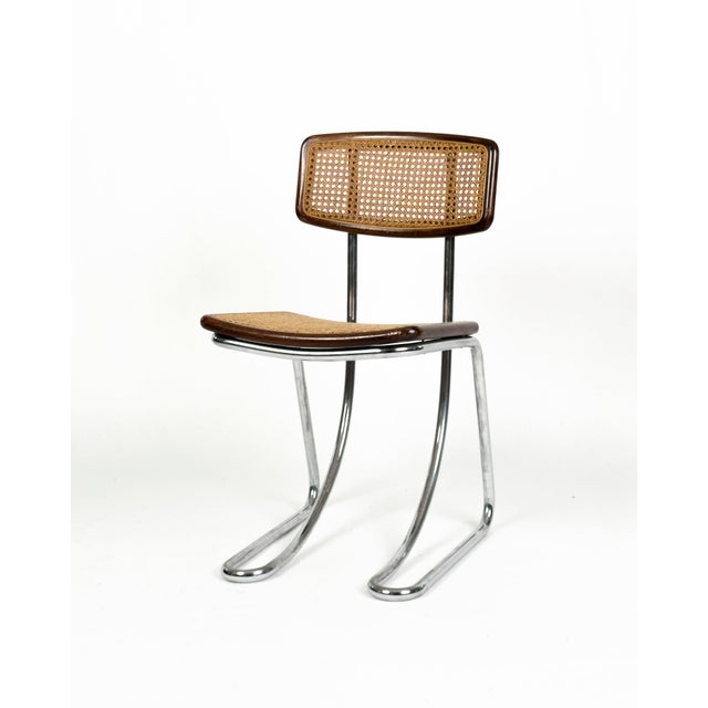Vintage Cantilever Chairs in Chrome, Wood and Vienna Straw, 1970s, Set of 4 For Sale - Image 6 of 14