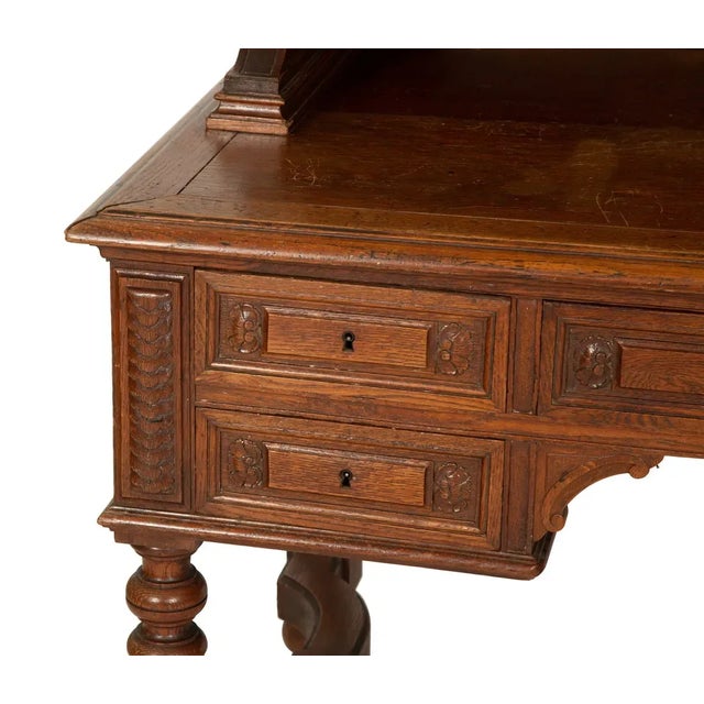 Late 19th Century Late 19th Century Antique Large English Carved Oak Bureau Cabinet Bookcase For Sale - Image 5 of 5