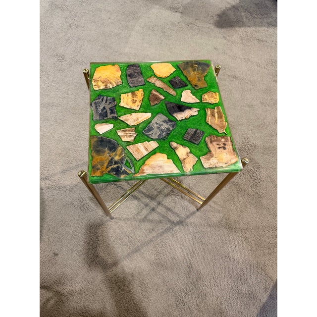 Brass, Accent Stone and Acrylic Top Accent table For Sale - Image 4 of 7