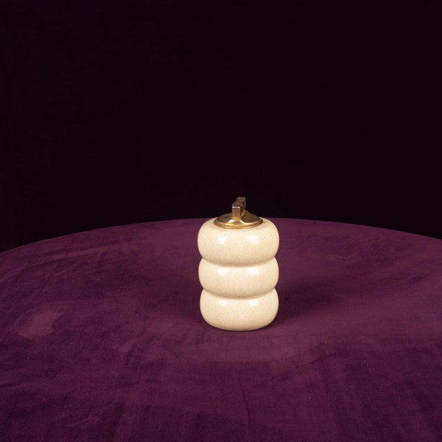 Cream Cream Speckled Ceramic and Brass Table Lighter by Tommaso Barbi, 1970s For Sale - Image 8 of 15