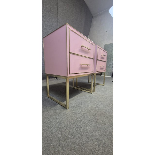 Pink Murano Glass and Brass Bedside Tables from Justfurnituress SRL, Set of 2 For Sale - Image 9 of 18