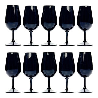 1970s Opaque Black Wine Glasses - Set of 10 For Sale