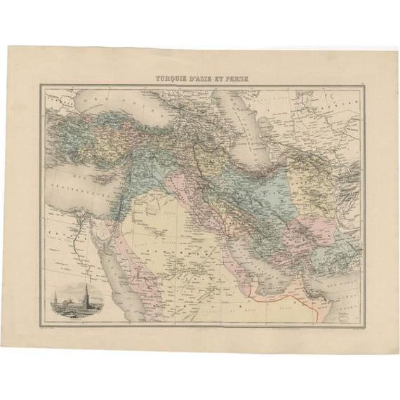 Antique Map of the Turkish Empire and Persia, 1890 For Sale
