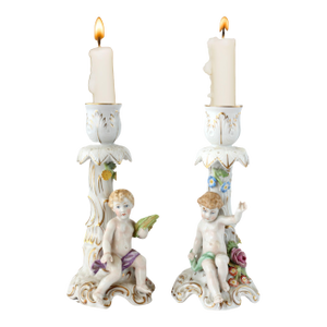 C. 1930s Porcelain Cherub Candleholders