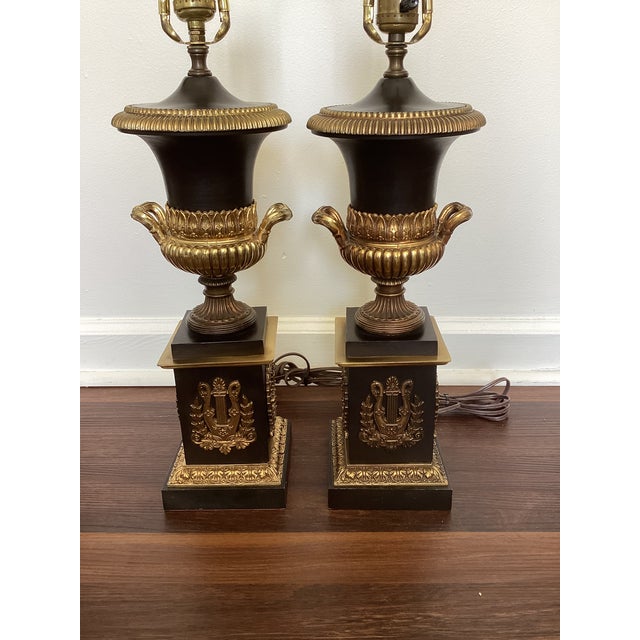 A striking and substantial pair of neoclassical-inspired table lamps, attributed to Warren Kesler, but unmarked, featuring...