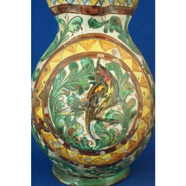 20th Century Majolica Ceramic Jug Vase with Robin, Scratched Decoration by Zulimo Aretini, Italy, 1920s For Sale - Image 10 of 18