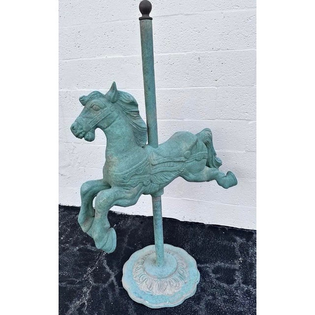 Monumental Carousel Horse Green Patinated Bronze Statue For Sale - Image 11 of 11