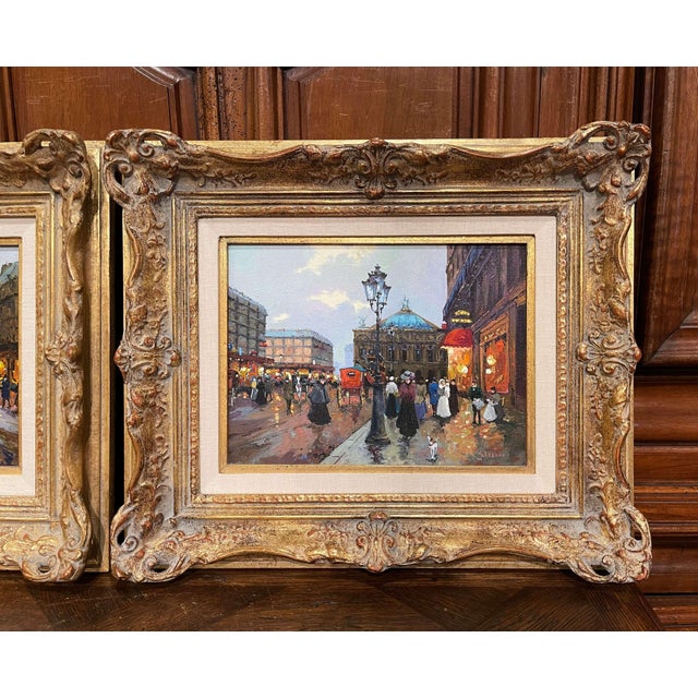 Pair of Mid-Century Paris Street Scene Oil Paintings Signed Robert Lebron For Sale - Image 4 of 18