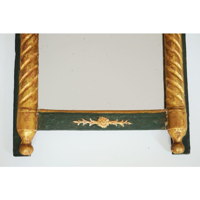 Wood Antique French Rectangular Mirror in Green Lacquered and Gilded Wood, 1800s For Sale - Image 7 of 10