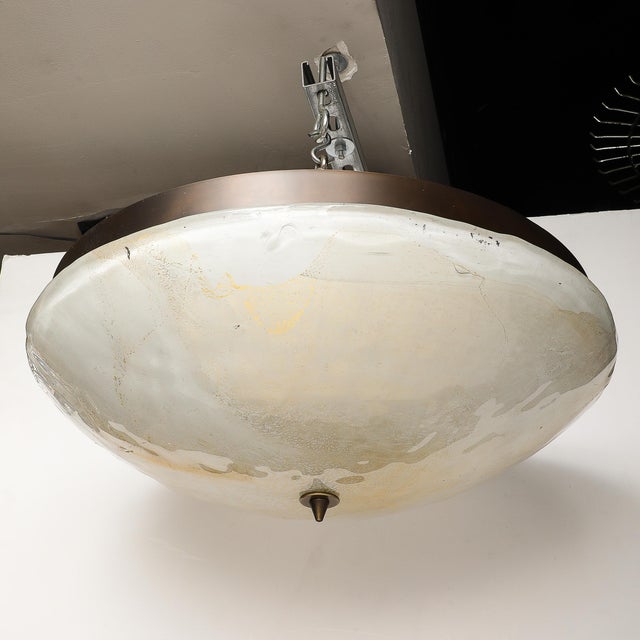Metal Mid-Century Hand-Blown Murano Glass Flush Mount W/ Gold Flecks & Bronze Fittings For Sale - Image 7 of 7
