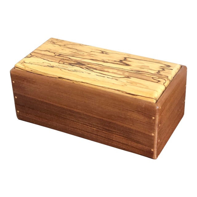 Artisan Crafted Mixed Wood Decorative Box For Sale