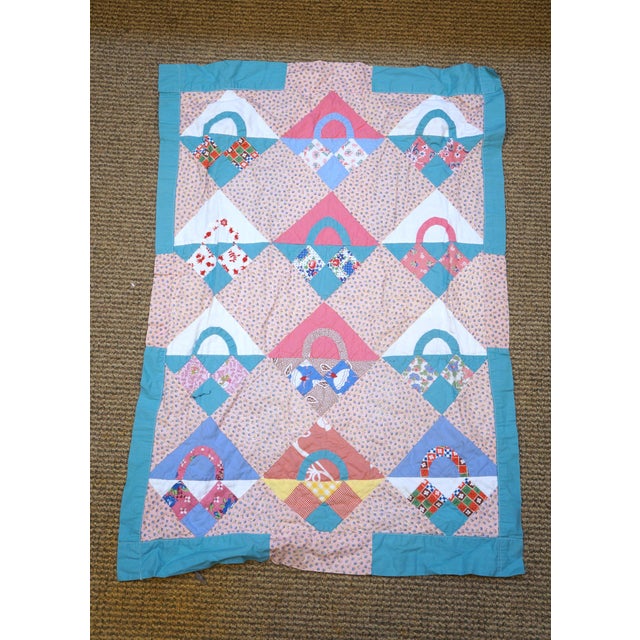 Vintage Solid Oak Baby Doll Sized Rocking Cradle Crib W Cushion & Quilt 27" For Sale - Image 11 of 17