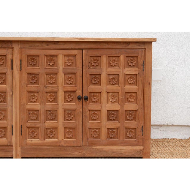 80" Long Reclaimed Teak Lotus Flower Credenza For Sale In Los Angeles - Image 6 of 10