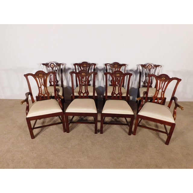 Set of 8 Maitland Smith Mahogany Chinese Chippendale Medallion Dining Chairs For Sale - Image 10 of 16