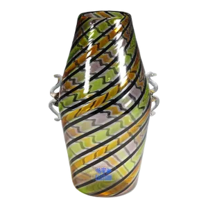 Fratelli Toso 'A Canne' Glass Vase With Handles, Murano, Italy Ca. 1965
