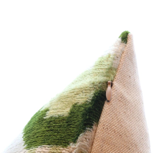 2020s Canvello Handmade Velvet Lumbar Pillow in Green and Cream Ikat Design For Sale - Image 5 of 6