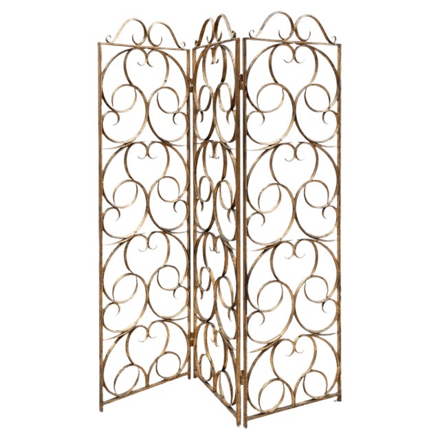 Wrought Iron Decorative Gilt Folding Screen, Italy, 1950s For Sale