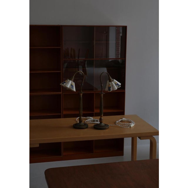 Scandinavian Flower Table Lamps in Brass and Faience by Svend Mejlstrøm, 1960s, Set of 2 For Sale - Image 16 of 18