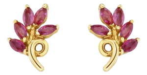 Ruby Marquise Leaf Style Studs 14k Yellow Gold, 2 Pieces