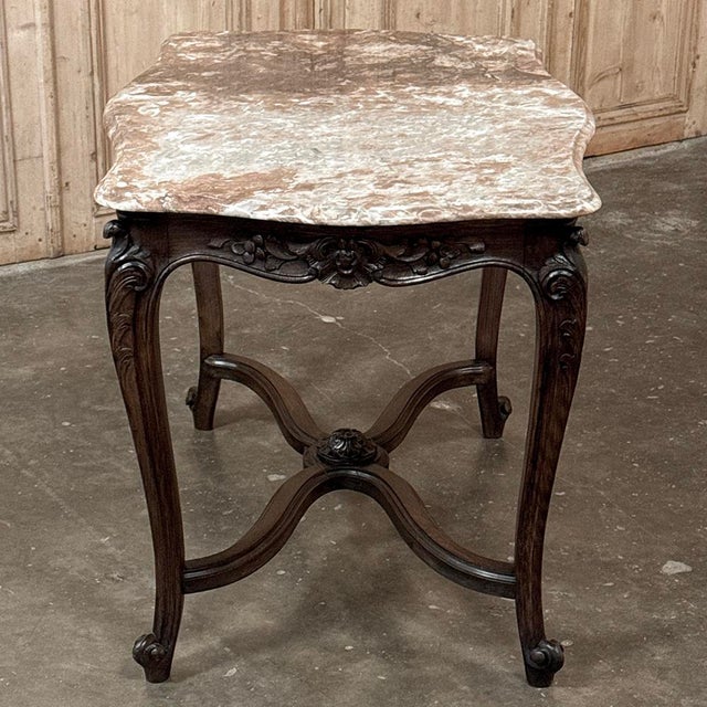 Late 19th Century French Louis XV Walnut Marble-Top Center Table ~ Library Table For Sale - Image 9 of 17