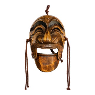 Vintage Korean Hahoe Yangban Hand-Carved Wood Mask With Articulated Jaw For Sale