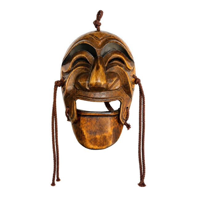 Vintage Korean Hahoe Yangban Hand-Carved Wood Mask With Articulated Jaw For Sale